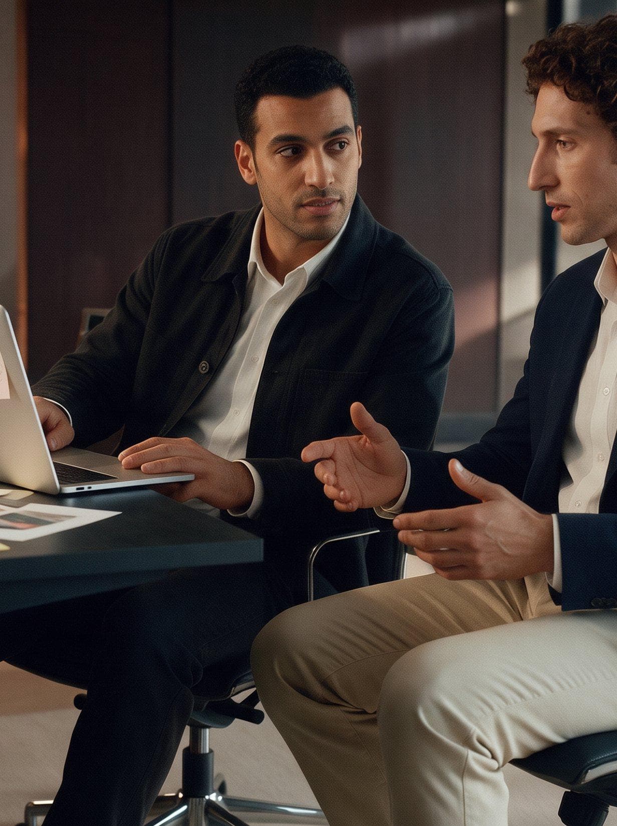 Leadership strategizing over laptop